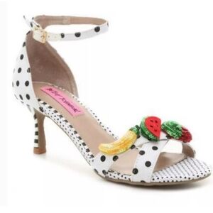 Betsey Johnson White Polka Dot Heels with Fruit Accents